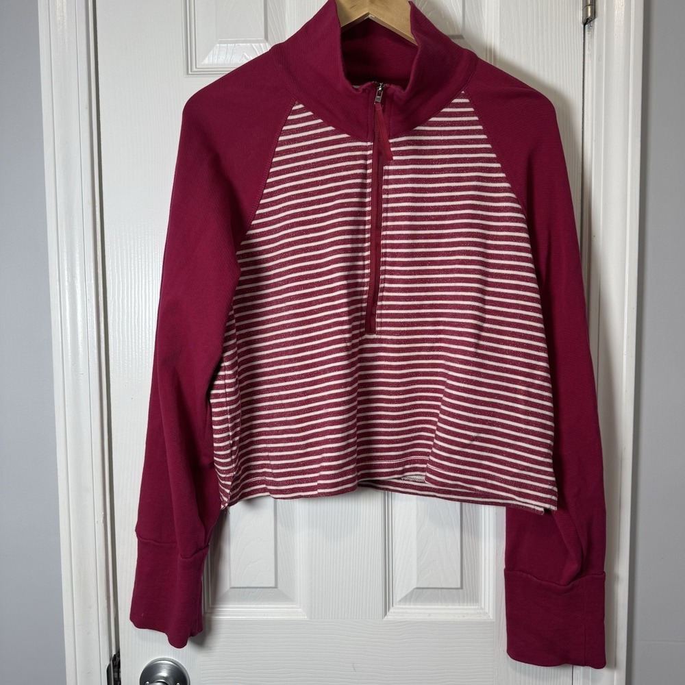 PILCRO Collared Half Zip Red Striped Cropped Quarter Pullover‎ Sweatshirt XL